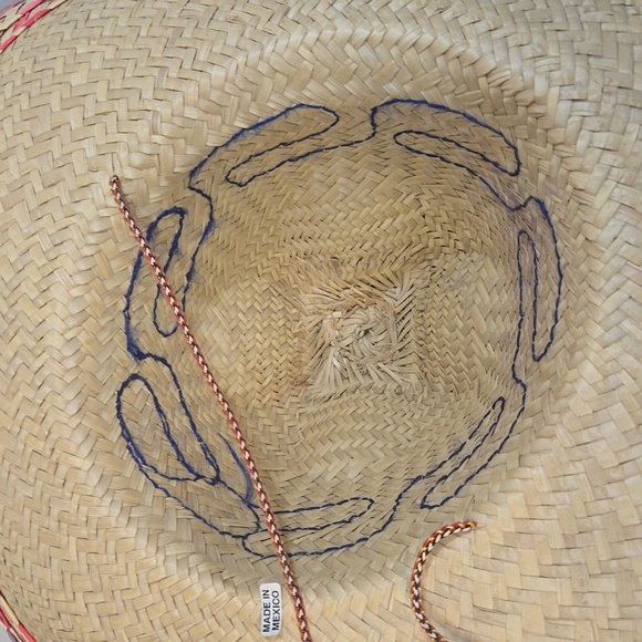 3 for $20 Mexican palm straw Sombrero, multi-colored hat, with chin strap. - Picture 4 of 5